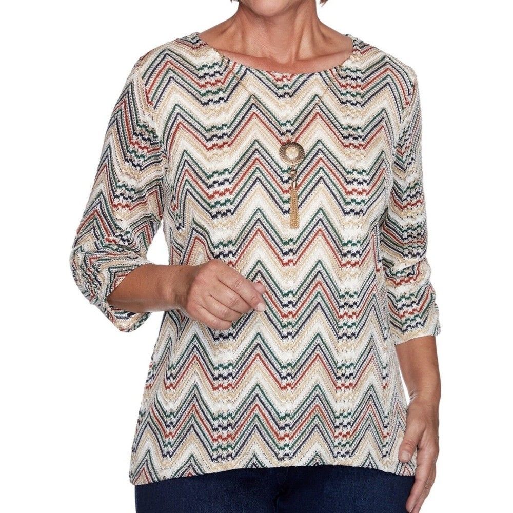 Alfred Dunner NWT Gold White Lace Zigzag 2pc Necklace Blouse Womens Plus Size 2X